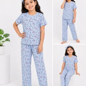 Girls Kitty Printed Jersey Nightsuit