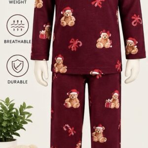 Girls Jersey Nightsuit – Cute Teddy & Candy Cane Print