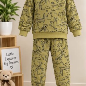 Boys Olive Jungle Animal Print Fleece Suit