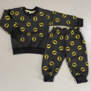 Baby Boys Bat Logo Print Terry Suit – Charcoal Grey Winter 2 Piece Set (Sweatshirt + Trouser)